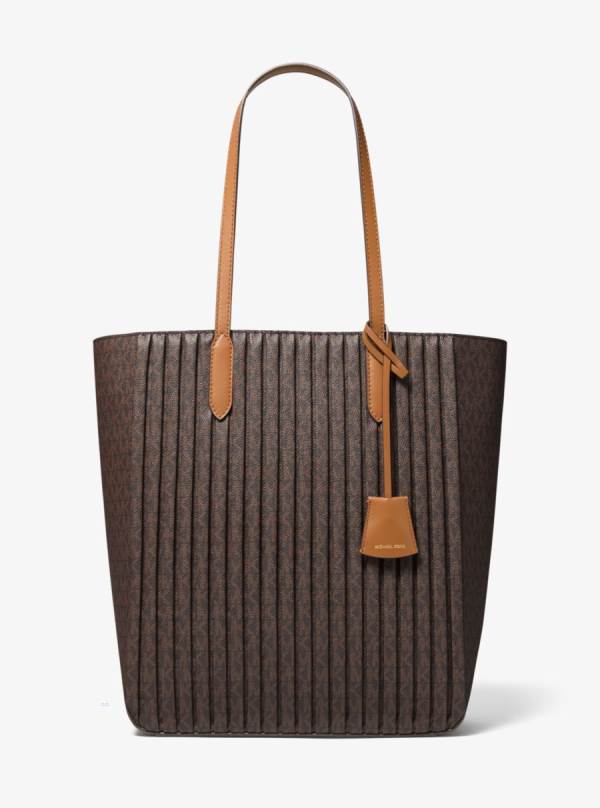 Damske Prenosná Taška Michael Kors Sinclair Large Pleated Logo Čokoláda Žlté - Kabelky Michael Kors Levně | AIQUL-1723